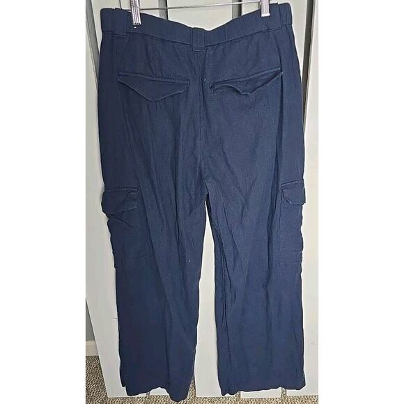 Abercrombie & Fitch Comfy Linen Cotton Blend Wide Leg Pant Blue Sz M Resort - Picture 2 of 12